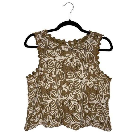Solitaire Women’s Large Sleeveless Embroidered Top Crochet Scalloped Edge Boho - Picture 1 of 6